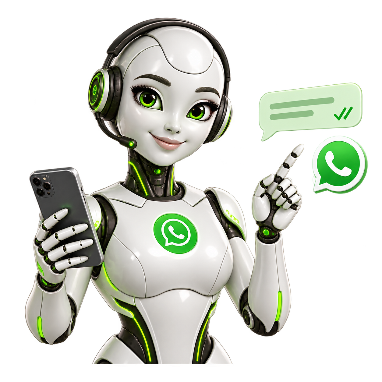 Robô humanoide realizando atendimento pelo WhatsApp